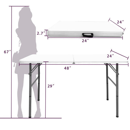 Gocamptoo Folding Table,4ft Indoor Outdoor Heavy Duty Portable Folding Square Plastic Dining Table w/Handle, Lock for Picnic, Party, Camping (4 FT) …