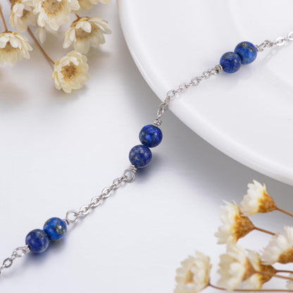 BETHZA Natural Lapis Lazuli Bracelet for Women 8mm Round Shaped Blue Lapis Gemstone Adjustable Bracelets Boho Bead Jewelry for Birthday