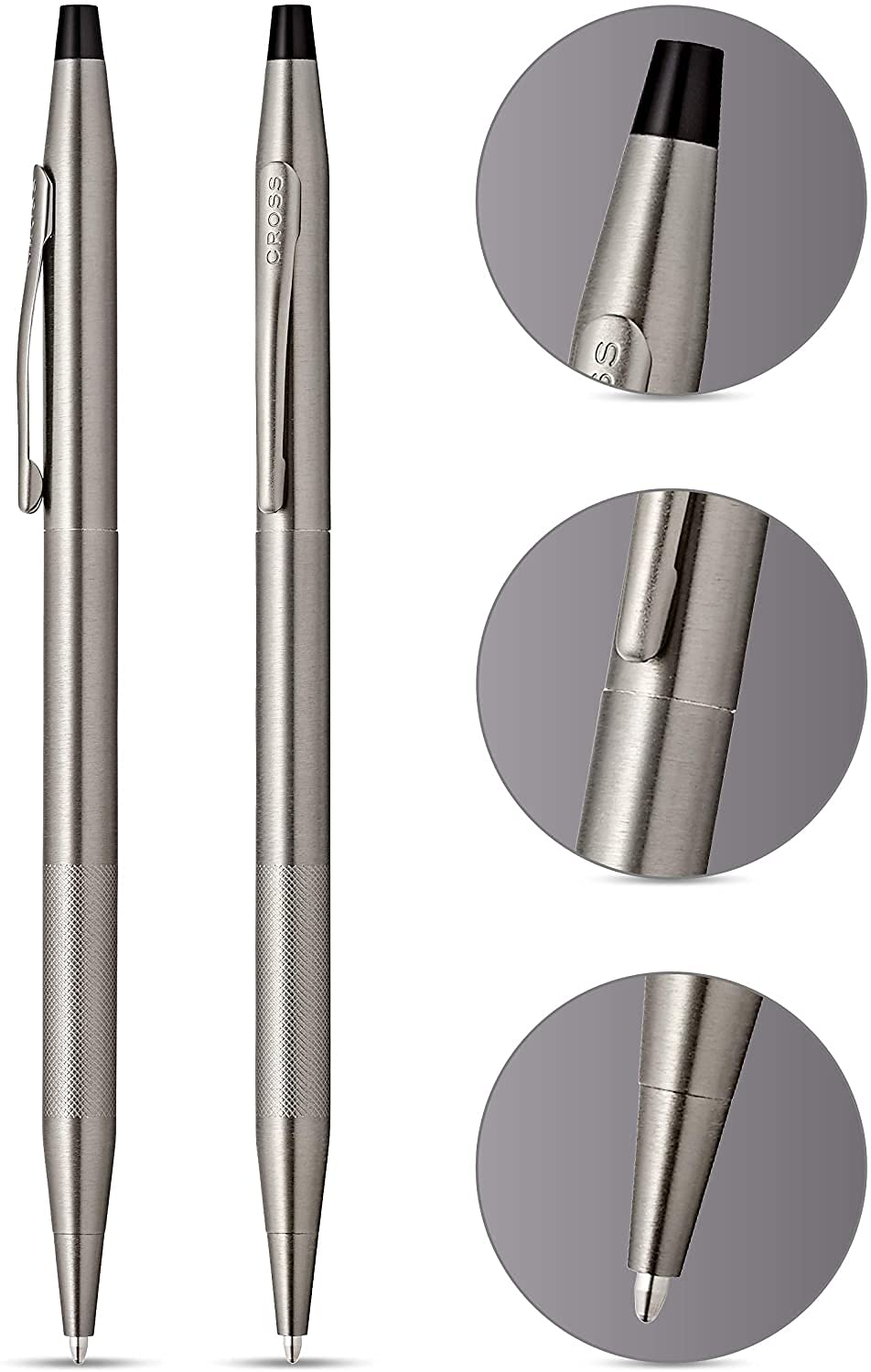 AT CROSS Cross Century Classic Titanium Gray finishes with a Band of Diamond Cut Micro-Knurl Detailing Barrel Ballpoint Pen and 0.7MM Pencil Set
