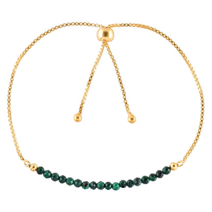 InfinityGemsArt Malachite Bracelets For Women, Natural Birthstone Jewelry, Micro Green Beads Beaded Stone Bolo Slider Crystals Gemstones, 14K Gold Plated Adjustable Chain, Valentines Day Gifts For Her
