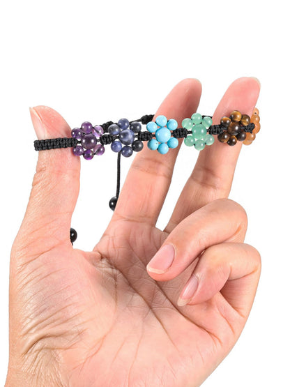 Top Plaza 7 Chakra Stone Healing Crystal Bead Bracelet Flower Natural Gemstone Bracelet Yoga Meditation Relax Anxiety Bracelets for Women