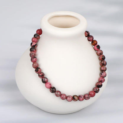 LPBeads Handmade Natural Gemstone Stretch Elastic 4mm Pink Black Rhodonite Bracelet Healing Crystal Round Stone Beads Jewelry Gifts for Women Men