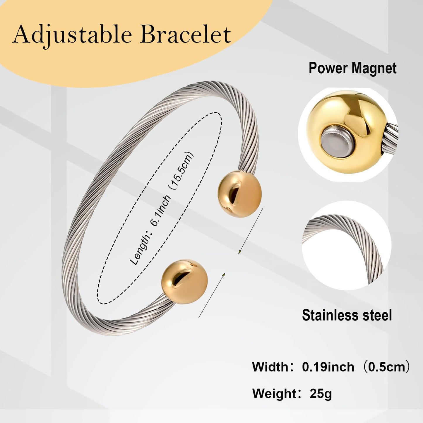 UtenoTureH Magnetic Bracelets for Women, 2-Tone Stainless Steel Magnetic Bracelet for Couples & Hea