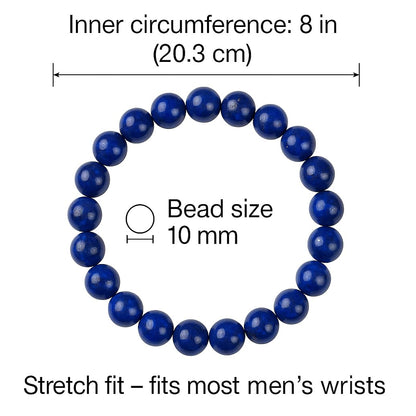 Forziani 10mm Lapis Lazuli Beaded Bracelet for Men - Prosperity and Wisdom - Stretch Navy Blue Gemstone Beads Mens Bracelet - Made in USA - Gift For Him