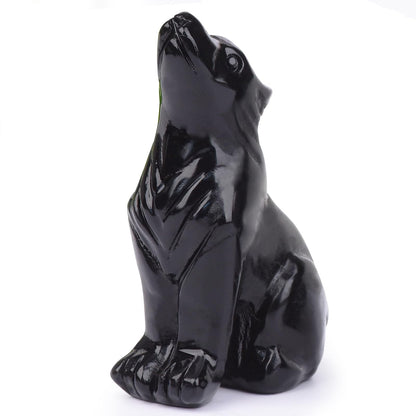 Ytbeoxk 2.1 Inch Black Obsidian Wolf Crystal Statue，Birthday Present Healing Crystal Decor，Wolf Totem Figurines Stone Energy Gemstones, in Bedroom Office Christmas Meditation Gifts for Men Gril Women
