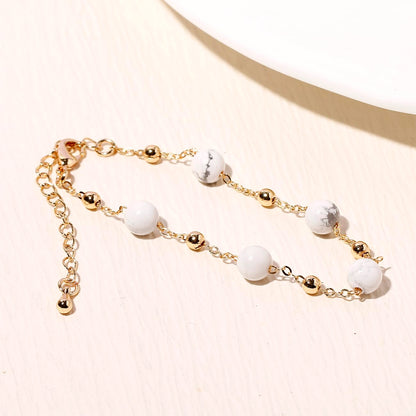 Xfoxstal 14K Gold Plated Chain Bracelets for Women Crystals and Stones Bracelets Jewelry Adjustable (Howlite)