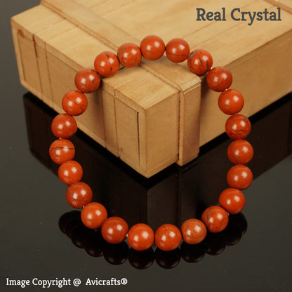 Avicrafts Natural Red Jasper Gemstone Bracelet 7" Inch Stretchy Chakra Gems Stones 8mm (0.31") Beads Healing Crystal Quartz Women Men Girls Birthday Gifts