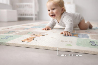 DAN&GO Extra Large Baby Play Mat, Foldable, Double-Sided, Beige, Non-Toxic XPE Material, Portable Activity Floor Mat for Babies 0-12 Months & Kids, Educational Design (Ocean, 71 * 79 * 0.4)