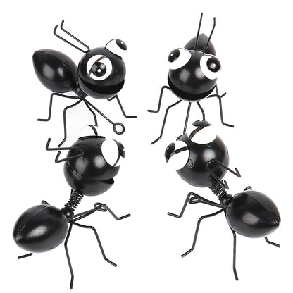 Cruis Cuka Metal Yard Art Garden Decor Cute Ant Outdoor Fence Decorations Lawn Ornaments - Set of 4 Black