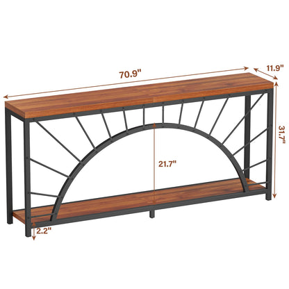 70.9 Inch Console Table, Extra Long Industrial Sofa Tables, 2-Tier Behind Couch Table, Foyer Tables for Entryway, Hallway, Living Room, Unique Design