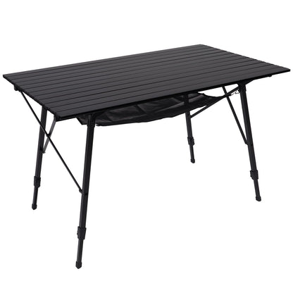PORTAL Camping Table Portable Foldable with Adjustable Legs, Aluminum Folding Table Roll Up Table with Carrying Bag for Outdoor, Beach, Picnic, Backyards, BBQ and Party, Black, Big