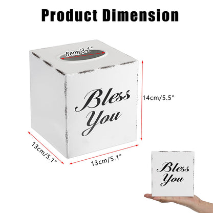 Sumnacon Tissue Box Cover Square, Bless You Tissue Holders, Decorative Tissue Box Holder Open Bottom, Cube Metal Tissue Cover for Bathroom, Bedroom, Living Room, Office, Tabletop, Gift Option, White