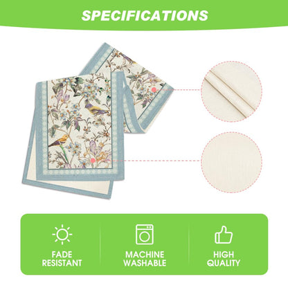Artoid Mode Blue Birds Flowers Blossom Table Runner, Seasonal Spring Floral Kitchen Dining Table Decoration for Home Party Decor 13x72 Inch