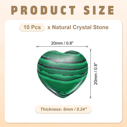 PATIKIL 10Pcs Natural Heart Shaped Crystal Stone, 0.8" Polished Love Gemstone Crystal, Pocket Rock Engraved Worry Stones for Women Valentines Gift Meditation 0.24" Thick, Malachite Crystal