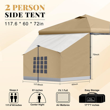 KAMPKEEPER 2 Person Canopy Side Tent, Camping Tent for 10x10 Canopies, Easy Up Cube Tents Gazebo Room with Mesh Window for Camping, Storage, Events(Canopy Not Included)