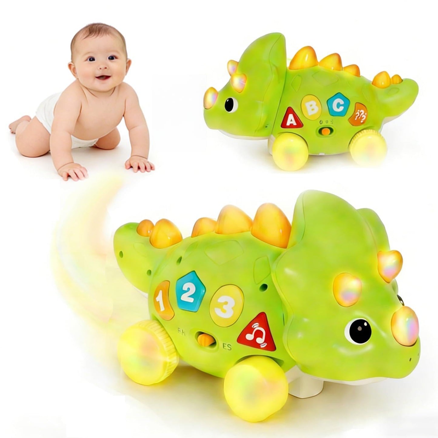 Seozio Dinosaur Baby Musical Toys, Dinosaur Tummy Time Toy with Musical for Kids, Early Learning Educational Crawling Toys Gifts for Toddlers Ages 1-3.