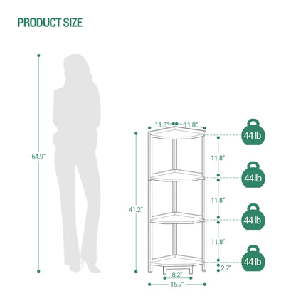 Hzuaneri Corner Shelf Stand, Corner Bookshelf, Storage Standing Shelf Unit with Metal Frame, Plant Stand, Bookcase for Living Room, Home Office, Bedroom, 4-Tier Greige CS05805B