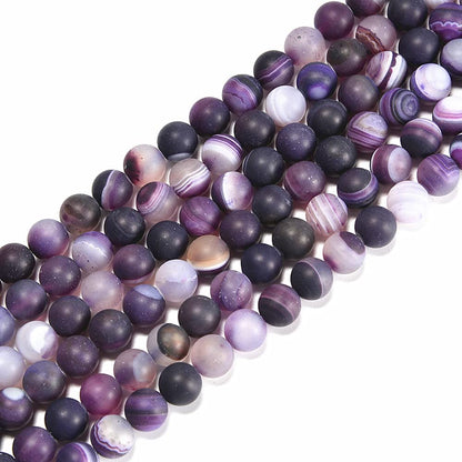 jodaying 10mm Purple Stripe Agate Matte Round Natural Gematone Loose Beads for Jewelry Making DIY 1 Strand 15"