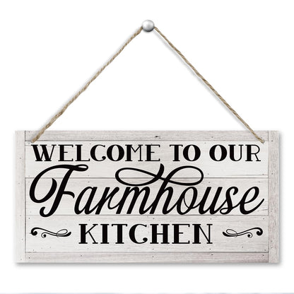 Rustic Farmhouse Kitchen Sign, Hanging Wooden Wall Art - Welcome To Our Farmhouse, Welcome Sign, Country Door Decor, Kitchen Open Daily Signs, Housewarming Gifts, Retro Wall Art 11.8 * 5.9 in