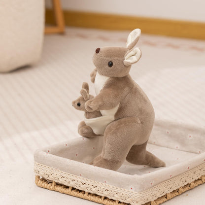 unsnurnoch 9.84" Kangaroo Plush Toy with Baby Joey, Cute Stuffed Animal Doll, Soft Cuddly Kangaroo Mom and Baby, Perfect Birthday for Kids, Friends, Home Decoration