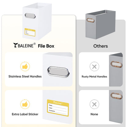 BALEINE File Organizer Box, Cardboard File Folder Organizer with Handle for Letter Size, Portable Collapsible Hanging Filing Box for Home Office Document Storage (2 Pack, White)