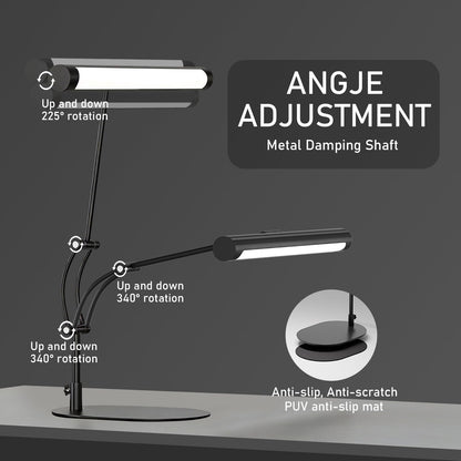 LED Desk Lamp, 10W Eye-Caring Task Light for Home Office, Metal Build with Frosted Texture & Stable Base, 3 Color Modes, 10 Brightness Levels, Flexible Adjustment & Memory, USB Adapter Included, Black