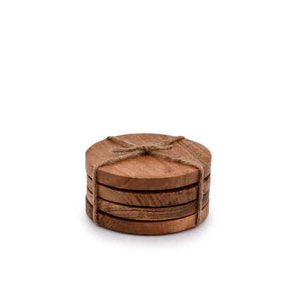 Samhita Acacia Wood Round Coasters Protection Tabletop,Countertop and Surfaces from Water Marks or Damage | Home & Office Decor | Housewarming Gift (Set of 4) (4" x 4" X 0.5")