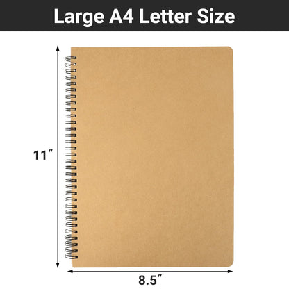 EUSOAR Spiral Journaling Notebooks, A4 6 Packs 8.5"x 11" 120 Pages Hardcover Spiral Blank Notebook, Blank Journal Unlined Notebooks Bulk for Student Office School Diary Drawing Writing-Brown