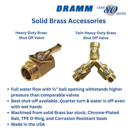 Dramm Twin Brass Hose Shut-Off Valve – Dual Garden Hose Water Control Splitter