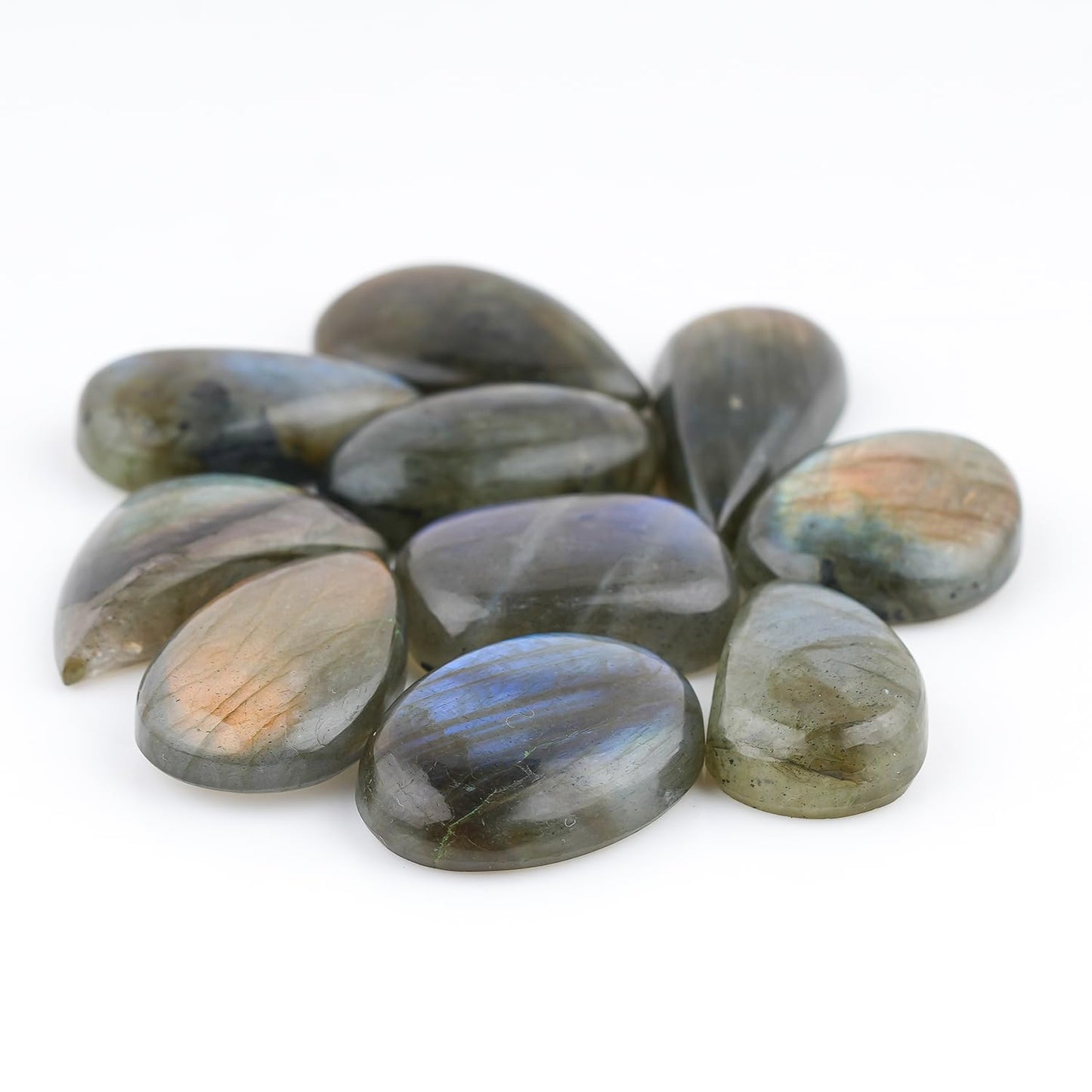 CRYSTALIS Wholesale Bulk 10pcs Labradorite Loose Gemstone, Mix Shapes, Natural Cabochons Jewelry Making Supply, Chakra Healing Polished Stone, Wire Wrapping, DIY, Gem Collection [20mm+]
