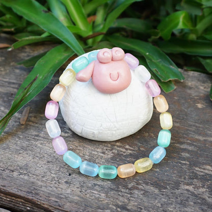 TaHLga Natural Rainbow Selenite Crystal Bracelet | Plated 6x9mm Cylinder Beads | Authentic Stone with Leather Pouch, Gift Box & Repair Kit | Fits about 7 inch Wrist