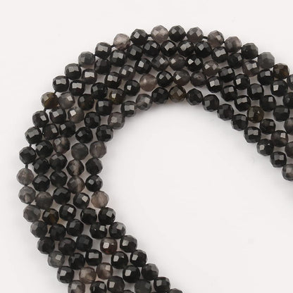 Song Xi 120pcs 3mm Natural Obsidian Gemstone Beads Faceted Round Loose Stone Beads for Jewelry Making