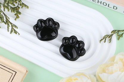 NUKAYAI Black Obsidian Cat Paw Statue Carved Figurines Sculpture Decor Worry Stone for Anxiety Handcrafted Natural Crystals and Healing Stones Cute for Cat Lovers Women