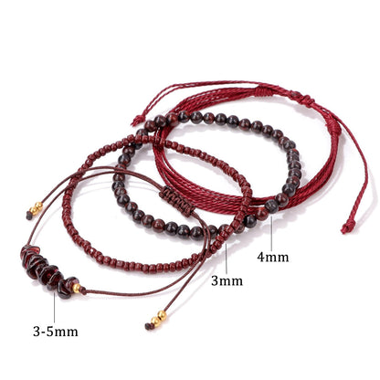 MORIANCE 4Pcs Garnet Bracelet for Women Garnet Healing Crystal Bracelets Boho Bead Bracelet Handmade Red Natural Stone Bracelets Red Jewelry for Women