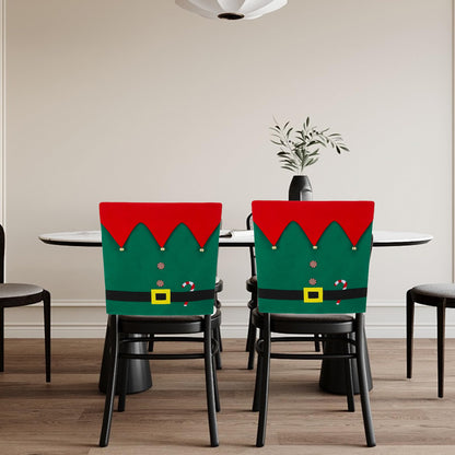 Slsxip Christmas Elf Chair Covers - Kitchen Dining Chair Back Decor with Jingle Bells, Candy Canes & Belt Buckle Design, Holiday Party Home Decorations, Set of 4