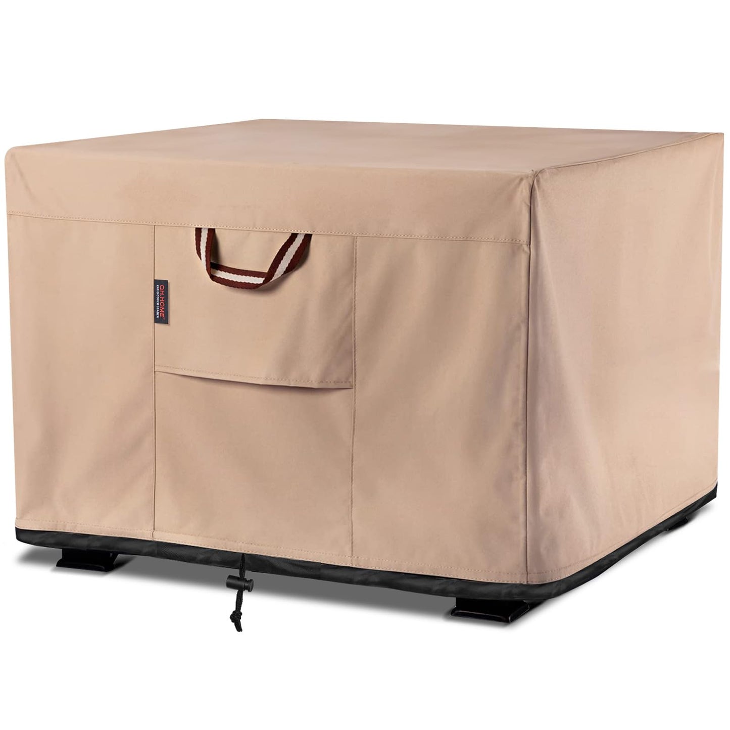 QH.HOME Fire Pit Cover Square-40-44 Inch Heavy Duty 900D Strong Tear-Resistant and UV Resistant and Waterproof and Fading Resistant Material Polyester Firepit Covers for Outdoor Fire Table-Wheat
