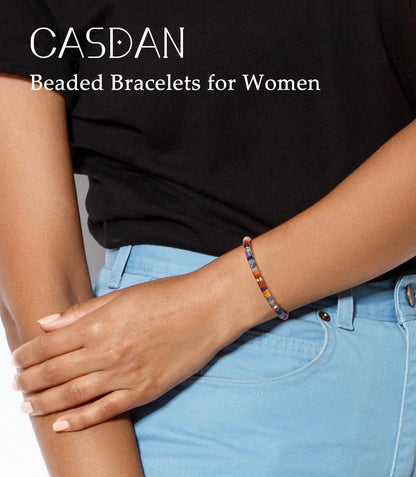 CASDAN Natural Crystal Beaded Bracelet for Women Natural Stone Adjustable Braided Rope Bracelets Spiritual Bracelet Inspirational Gifts