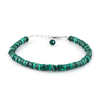 CRYSTALIS Natural Green Malachite Beaded Bracelet, Facet Wheels, Elegant Beads Crystal, Chakra Bracelet, Healing Bracelet, Gemstone Jewelry, 925 Sterling Silver 8 inch
