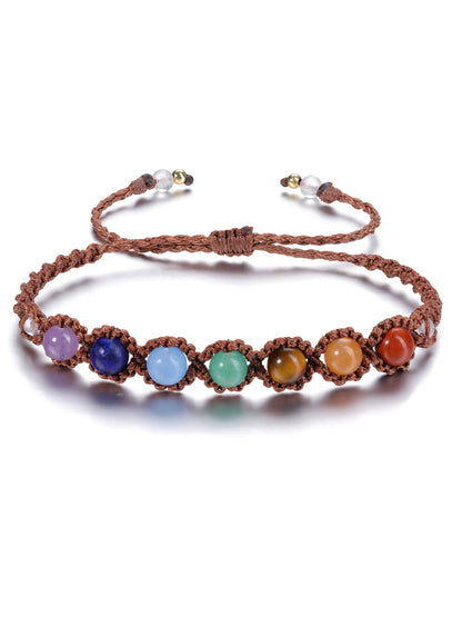 Jovivi 7 Chakras Healing Crystals Bracelet 6mm Natural Gemstone Round Stone Yoga Beads Bracelets Wrapped Rope Adjustable Handmade Jewelry Gift for Womens Men