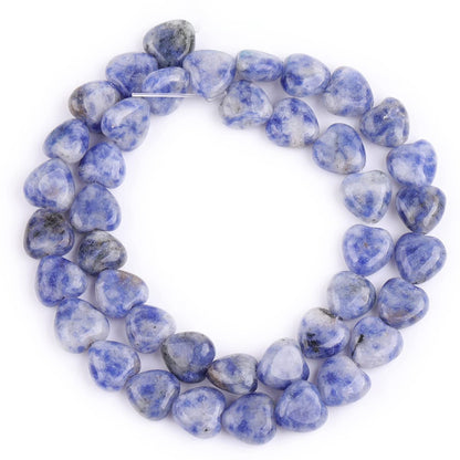 GEM-Inside 10mm Heart Charms Natural Blue Dot Sodalite Jasper Gemstone Stone Beads for Jewelry Making Full 15" Strand Power Energy Healing Chakra Stone Beads