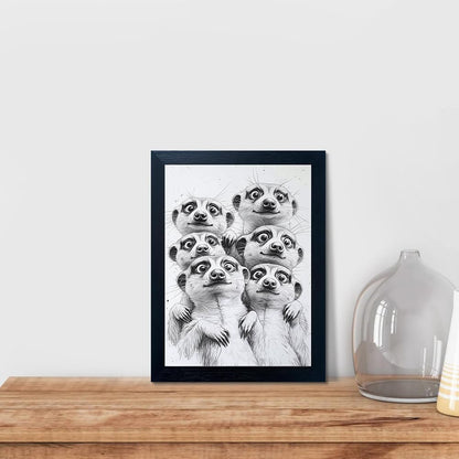 Orvannaatr Animal group portrait photo, black and white fun animal painting, modern fashionable decorative wall art, suitable for use in bathrooms, bedrooms, and entrance walls.