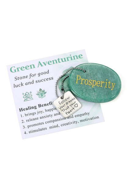 Top Plaza Green Aventurine Crystals Stone for Anxiety Natural Healing Gemstone Keychain Engraved Inspirational Follow Your Dreams Trust Your Heart Pocket Stone Good Luck Meditation Gifts