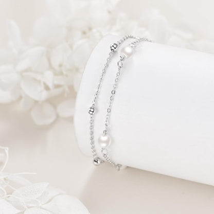 CRMAD Pearl Bracelet Anklet for Women Sterling Silver Beach Jewelry Gift for Women (pearl, bracelet 7+2'')