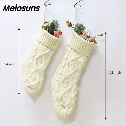 Meiosuns Christmas Stockings Cable Knit Stocking Christmas Decorations Goodie Bags Gift Fireplace Xmas Tree Stocking Ornaments for Holiday Family Friends (Green, Length 18",Pack of 1)
