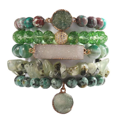 Yomisa 5PCS Natural Boho Beaded Bracelets for Women Men,Healing Turquoise Jasper Agate Crystal Gemstone Stone Diamond Chakra Multilayer Wrap Bohemian Handmade Jewelry Beads Stretch Bracelet Set