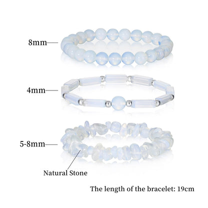3PCs Moonstone Bracelet for Women 8mm Crystals and Healing Stones Bracelet Natural Stone Beaded Bracelets Handmade Stretch Gemstone Bracelet Healing Jewelry Christmas Gifts for Women Girls