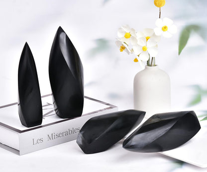 JIC Gem Large Healing Crystal Tower Black Obsidian 4 Sides Spiral Obelisk Point Energy Gemstone Home Decor 1.1-1.7 Lbs