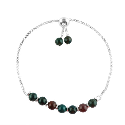 TGH Handmade Natural Bloodstone Gemstone Round Beads Bolo Bracelet – Chakra Healing Crystals – Silver Plated Adjustable Slider – Gift for Women Birthday Christmas Gifts