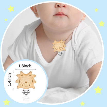 Boao 10 Pcs Wood Pacifier Clips Toy Suspender Clips Charm DIY Pacifier Holder for Baby Toddler Teething Grasping Accessory (Cute)
