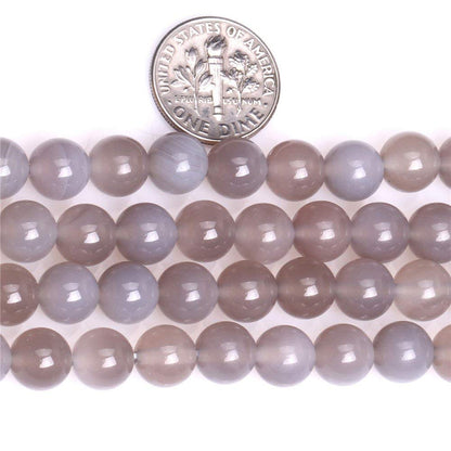 8mm Natural Gray Agate Beads Round Gemstone Loose Beads for Jewelry Making (46-48pcs/strand)